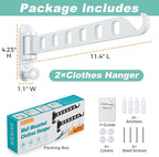 Laundry Drying Rack Wall Mounted - Swing Arm Clothes Hanger with 6-Hole, 180° Rotation Coat Hanger Holder, Foldable Valet Hook for Laundry Closet (2-Pack, White)