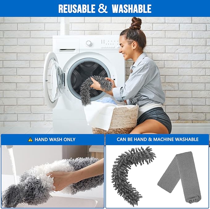 Microfiber Feather Duster Kit with Extension Pole (30–100") – Bendable Washable Heads, Extendable Dusters for Cleaning Ceiling Fan, High Ceiling, Blinds, Furniture & Cars (5 Pcs)