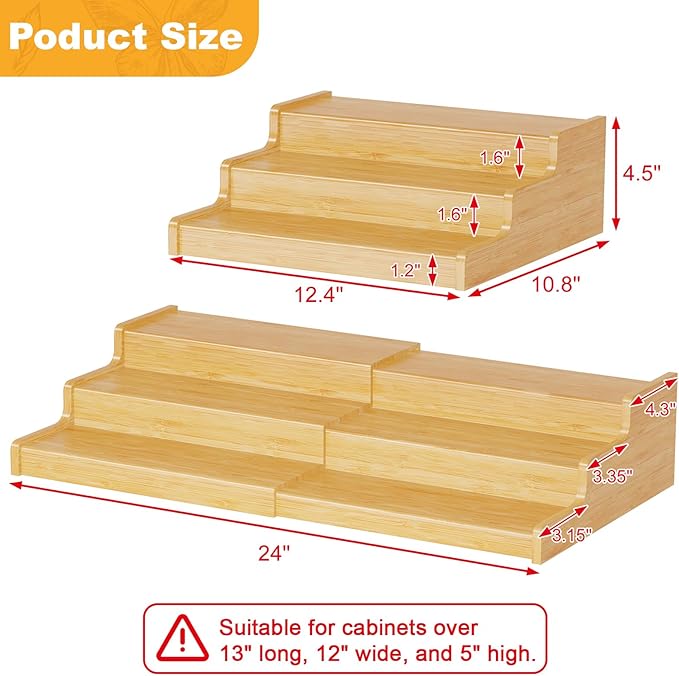 Expandable Bamboo Can Rack Organizer for Pantry, 3-Tier Adjustable Can Storage Holder, Soda Organizer Holds Up to 24 Cans, Canned goods Storage Display for Pantry, Cabinet, Countertop (patent pending)