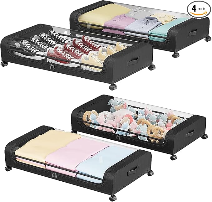 Under Bed Storage Containers, Under Bed Shoe Storage With Wheels, Bedroom Storage Organization with Handles, Under Bed Storage Bins Drawer For Clothes, Blankets And Shoes, Bedding