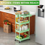 Goovilla 4 Tier Rolling Utility Cart Organizer with Removable Drawer, Stable and Sturdy Green Rolling Storage Carts with 2 Lockable Wheels for Bathroom, Kitchen, Snack, Craft, Makeup, Baby Essentials