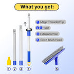 ITTAR Grout Brush with Long Adjustable Handle, Swivel Scrub Brush, V-Shape Grout Line Scrubber with Stiff Bristle for Deep Cleaning Tile Grout, Shower, Kitchen, Hard-to-Reach Corners