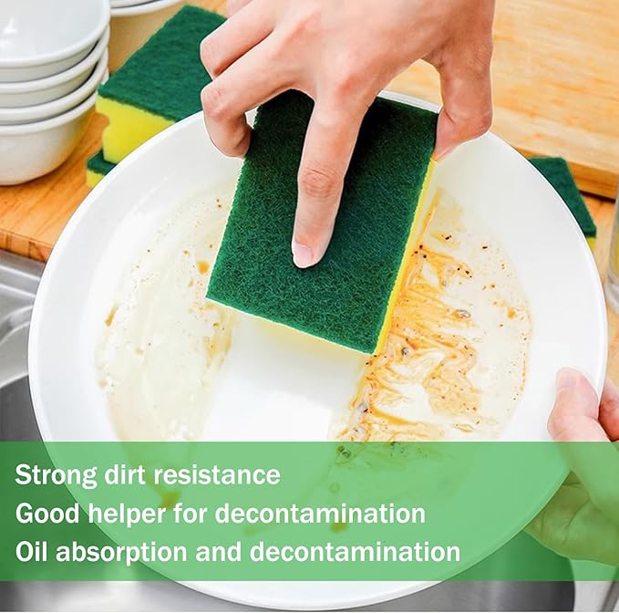 Sponges, Eco Non-Scratch Sponges Scrub Pads, Sponges for Cleaning Kitchen and Dish Cleaning,12 Scrubbing Sponges+ Draining Rack