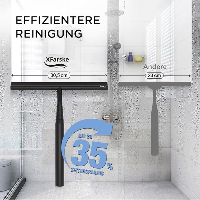 Extendable Shower Squeegee for Glass Doors, Shower Cubicle Squeegee Shower Wiper Window Cleaner Squeegee Shower Silicone, Squeegee Shower with 23.5-97 cm Telescopic Rod