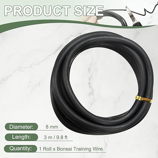 Bonsai Training Wire, 8mm x 9.8 ft Anodized Aluminum Floral Plant Training Wire Bendable Metal Stems Accessories for Gardening Branch Fixing Crafts (Black)