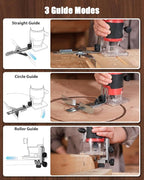 AVID POWER 630W 5.3 Amp Wood Router Tool with Fixed Base Compact Router for Woodworking, 35,000 RPM, 1/4” collet & 5 Trim Bits, Straight & Roller Guide, 2 Wrenches and Carbon Brushes