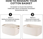 Large Storage Basket for Organizing, Woven Rope Basket for Shelves, Closet Organizer Bins for Clothes, Blanket, Toys, Baby Nursery Storage, 17.7" x 13" x 7.87", 2 Packs White