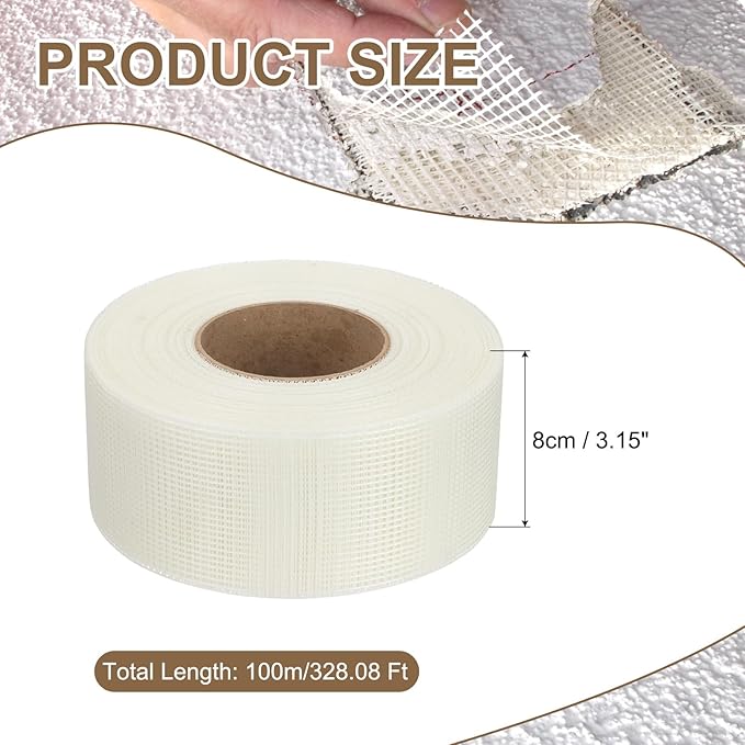 PATIKIL Drywall Repair Mesh Tape, 3 inch x 328 ft Fiberglass Repair Patch Self-Adhesive Dry Wall Joint Tape 9 Mesh Wall Hole Crack and Seam Patch, White