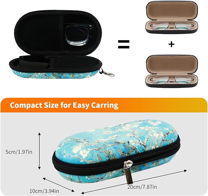 Double Eyeglasses Case, Hard Shell Dual Sunglasses Organizer with Zipper Clip Travel Glasses Storage for Women Men