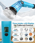 Updated 1500 RPM Battery Electric Spin Scrubber with Handle, 8 Replaceable Shower Scrubber & 2 Battery Powered Cleaning Brush with Display 3 Speed & Adjustable Handle Cordless Power Scrubber for Clean