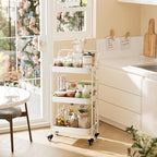 JAQ Foldable Rolling Cart, 3-Tier Metal Small Folding Storage Utility Carts Basket Rack Organizer with Handle on Wheels for Snacks Books Fruits for Kitchen Laundry Room Bathroom - (White, 3-Layer)