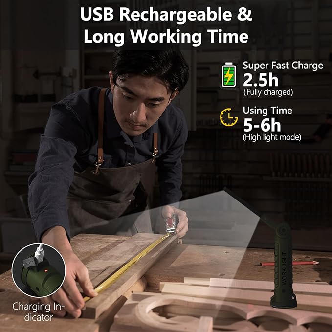 Working Light Portable, Rechargeable Work Lights with Magnetic Base Hanging Hook,360° Rotate 5 Modes,COB LED 700 Lumens Foldable Inspection Light for Car Repair, Grill and Outdoor Use(2pack)