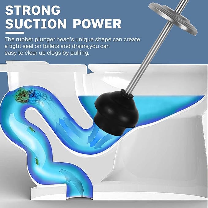 DOWRY Anti-Hand Off Toilet Plunger with Holder for Bathroom,Powerful Efficient Force Suction Cup,Heavy Duty, Deep Cleaning, Nickel