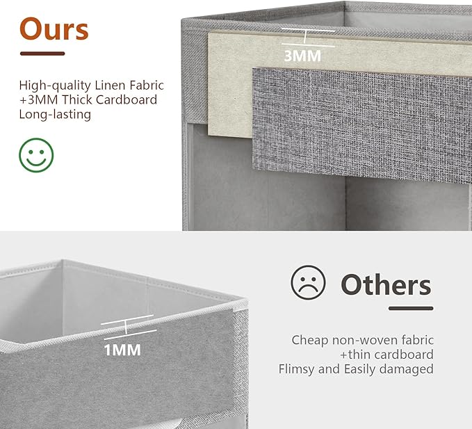Storage Cube Organizer with Clear Window, Linen Collapsible Storage Boxes with PU Handles, Cube Storage Bins for Shelf, Closet, Cabinet, Bookcase (13x13x13, Gray)