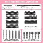 Enertwist Electric Screwdriver, 8V Max 10Nm Pink Cordless Screwdriver Rechargeable Set with 82 Accessory Kit and Charger in Carrying Case, 21+1 Cluth, Dual Position Handle, LED Light