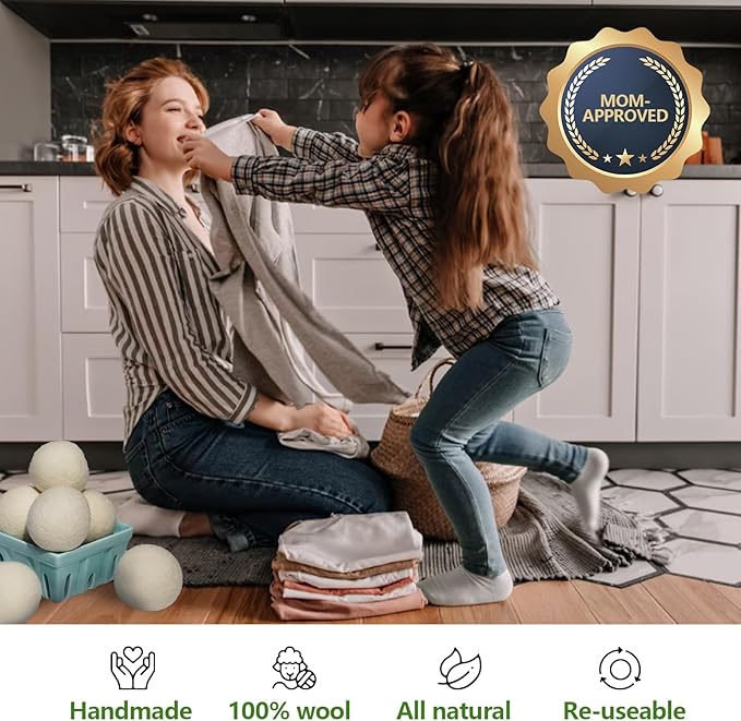 Wool Dryer Balls Handmade 6 Pack XL,organic wool dryer balls laundry reusable 1000 Loads,100% Natural New Zealand Wool Fabric Softener-anti static laundry,Reduces Drying Time,Baby Safe & Odorless gray