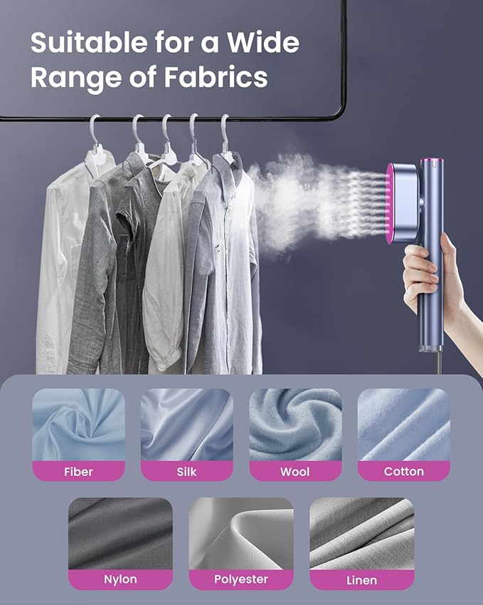 Travel Steamer for Clothes,100-240V Portable Garment Steamer, Steamer＆Iron 2 In 1,30s Fast Heat-up,120ml Water Tank,Large Ceramic Heat Panel,HandheldSteamer for Global ＆ Europe Traveling,Purple