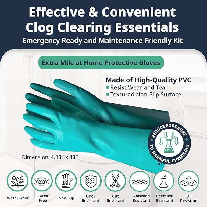 Glug Drain Opener Cleaning Kit – Crystal Drain Cleaner + Gloves – Safe Clog Remover for Sinks, Showers, and Tubs – Extra Mile at Home