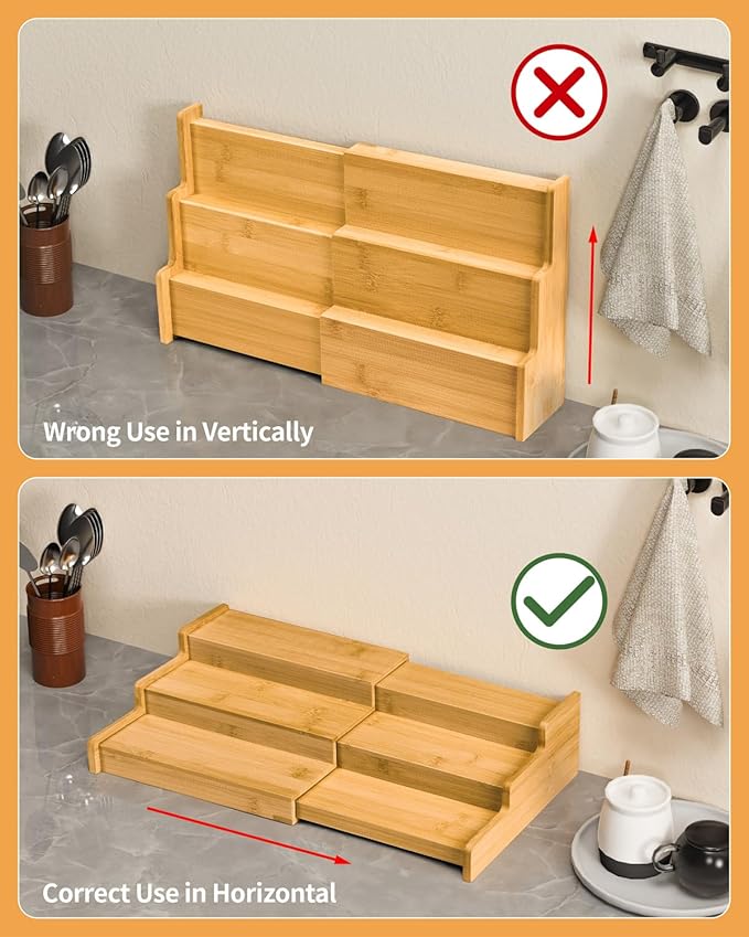 Spice Rack Organizer, 3 Tier Expandable Bamboo Spice Rack Organizer, Great for Kitchen Cabinet, Cupboard, Pantry and More-Bamboo