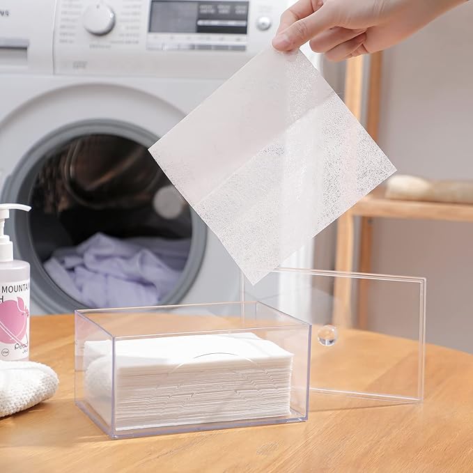 zoocatia Farmhouse Laundry Dryer Sheet Holder Clear Detergent Pods Container Dryer Balls Dispenser with Lid, Organization and Storage Box for Laundry Room, Bedroom, Desk