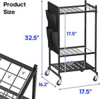 SUFAUY Rolling Garden Tool Organizer,Yard Tower Rack Heavy-Duty Garage Tool Stand with Wheels and Hooks, Black