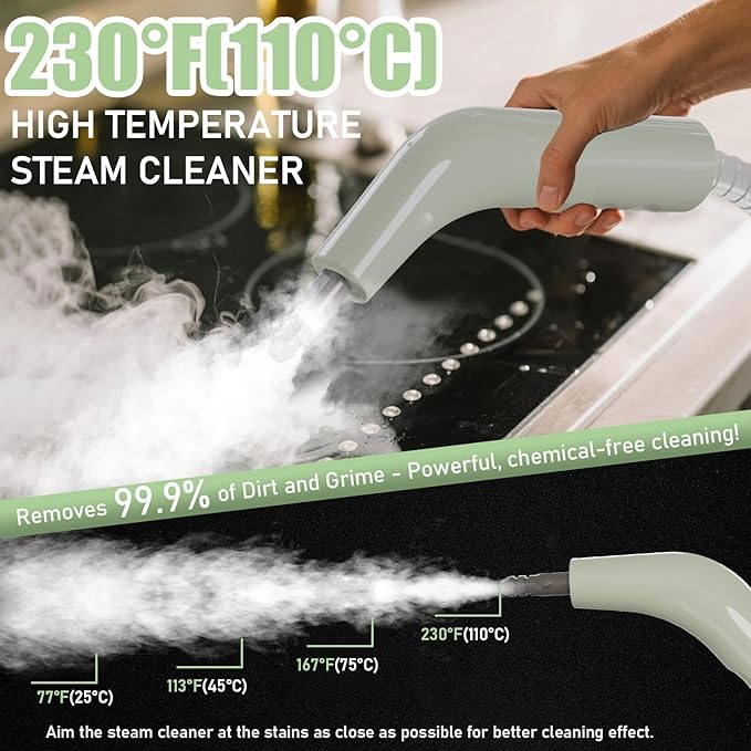 2500W Powerful Handheld Steam Cleaner with 6 Brush Heads - 45 Mins Runtime, 110V Multiuse Steamer for Deep Cleaning Upholstery, Car, Kitchen, Bathroom, Tile & Grout