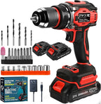21V Cordless Power Drill/Driver Set, 2 Variable Speeds with LED Light, 3/8" Keyless Chuck, 2 Batteries & Charger, 28-Piece Kit for Home Use（Red)