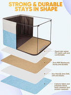 BALEINE 3 Pack Fabric Storage Bins for Shelves, Linen Storage Baskets for Organizing, Decorative Closet Bins for Clothes, Home (Skyblue, 14''x10''x8.5'')