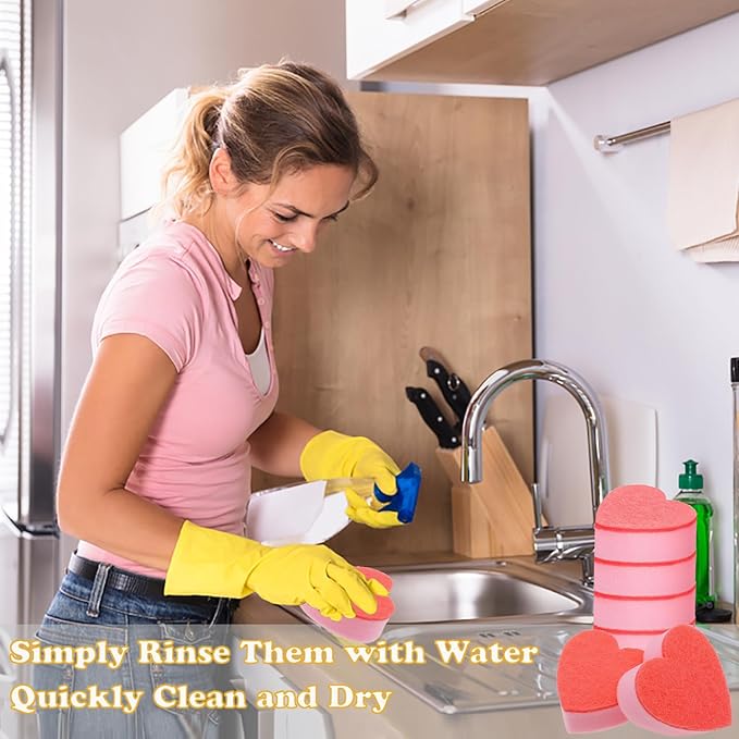 Heart Shaped Non-Scratch Scrub Sponge, Dual-Sided Cleaning Kitchen Sponge and Scrubber for Washing Dishes, Pots & Pans and Household Cleaning Supplies, 20 Pcs Scrubbing Sponges