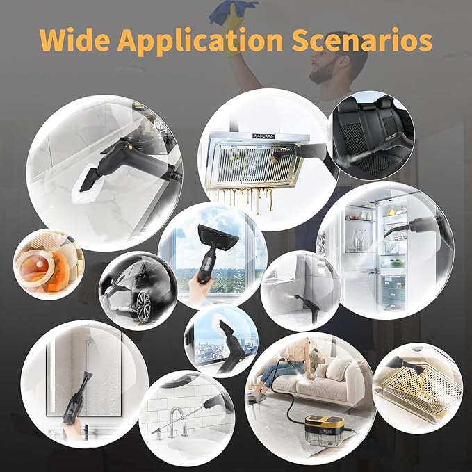 Steam Cleaner, 3-Level Adjustable Handle, 15s Heat-Up, 1.69 Quarts Tank, Portable Steamer for Cleaning with 10 Accessories, Steam Cleaner for Home for Dirt (White)