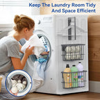 Magnetic Dryer Ball Holder and Magnetic Hanger Holder for Laundry Room Organization and Storage, Magnetic Lint Bin for Laundry Room, Iron Basket Dryer Ball Container for Laundry Room Storage (Gray)