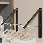 Clothes Drying Rack Retractable, Wall Mounted Clothes Hanger Rack for Laundry Room, Laundry Drying Rack with Clothes Rod Space Saving Closet Organizer Aluminium (Black, 2P)