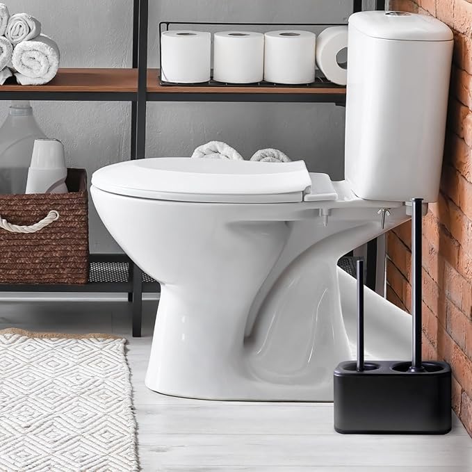 Blue Donuts Toilet Brush and Plunger Set with Holder, Sleek Minimalist Modern Black Bathroom Accessories Toilet Plunger and Toilet Bowl Brush Combo