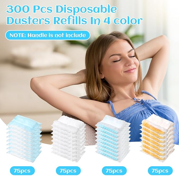 300 Pcs Disposable Dusters Refills Bulk Heavy Duty 180° Multi Surface Replacement Dusters for Cleaning Ceiling Fan with Microfibers Unscented (Light Colors)