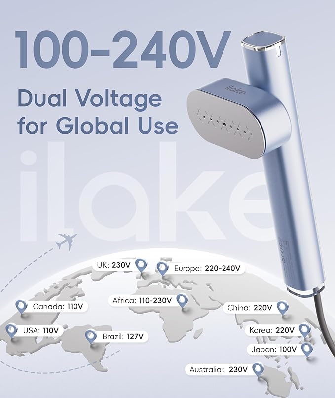 Travel Steamer for Clothes, 100-240V Dual Voltage Portable Garment Steamer, 1000W Travel Size Handheld Steamer & Iron 2 in 1 for Global & Europe Travel, Business, Home, Silver