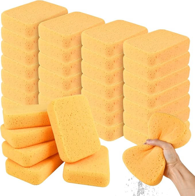 24 Pcs Large Cleaning Sponge, 7.5 x 5.5 x 1.9 Inch Grout Sponge, Yellow Car Wash Sponge, Multipurpose Large Sponges for Cleaning Kitchen, Window, Car, Bicycle