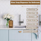 12Oz Brown Glass Soap Dispenser with Stainless Steel Pump, Refillable Kitchen Liquid Hand Soap Dispenser with Diamond Design, for Dispense Hand soap, Dish Soap, Lotion, Bathroom, Countertop, Hotel