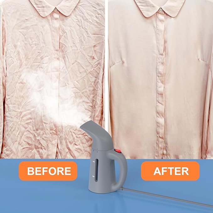 Steamer for Clothes, Handheld Garment Steamer, Portable Clothes Steamer Remove Wrinkle, 180ml Water Tank, 12 minutes Continuous Steam, 2.3 meter Cord, Ideal for ALL Fabrics, One button Design (Gray)