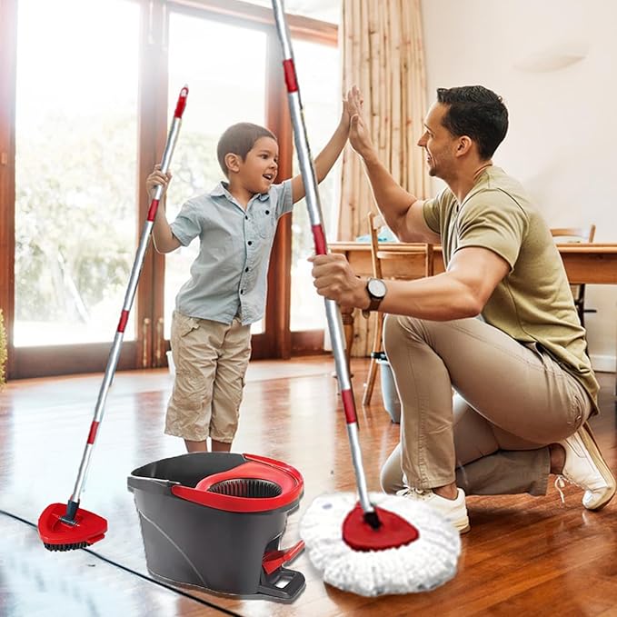 Spin Mop Replacement Head,7 Pack Mop Refill Compatible with Ocedar EasyWring Spin Mop,Mop Replace Head for O Cedar Mop 2 Scrub Brush Heads+ 1 Mop Base + 4 Pack Microfiber Refills