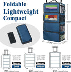 Suitcase Organizer, Carry On Closet Luggage Organizer Accessories - Foldable, Hangable Portable Hanging Travel Shelves With Shoulder Strap, Small, Navy Blue