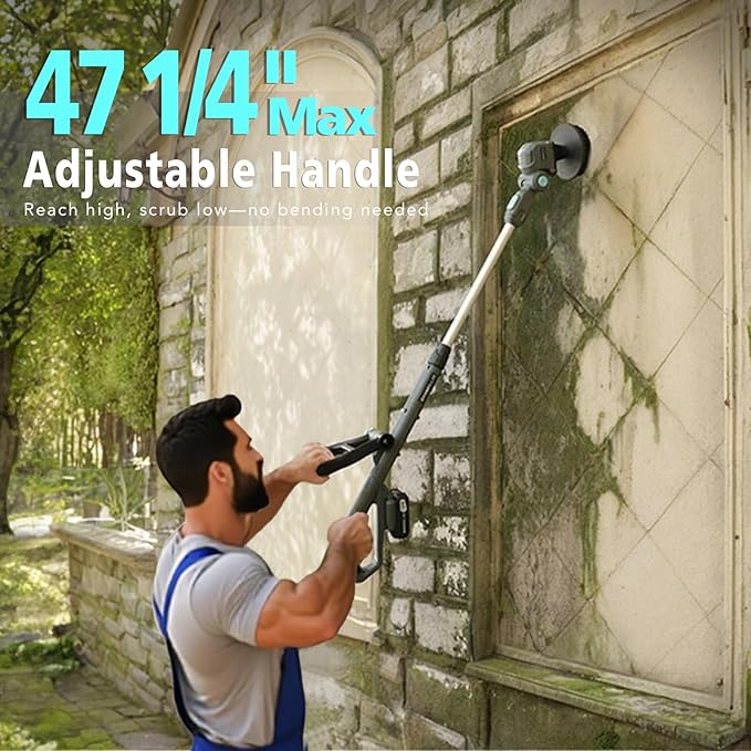 20V Outdoor Electric Brushless Spin Scrubber, Cordless Spin Scrubber with Replaceable Brush Heads and Battery, Power Cleaning Brush for Outdoor, Bathroom Stone, Tile Floor,Grout,Grooves