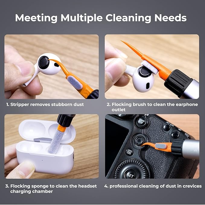 K&F Concept Lens Cleaning Pen Kit for APS-C Sensors, Multi-Function Cleaner Kit for Airpods Pro, Earbuds, Bluetooth Earphone Headphone Case, iPhone Charging Port, Earpods, Laptop