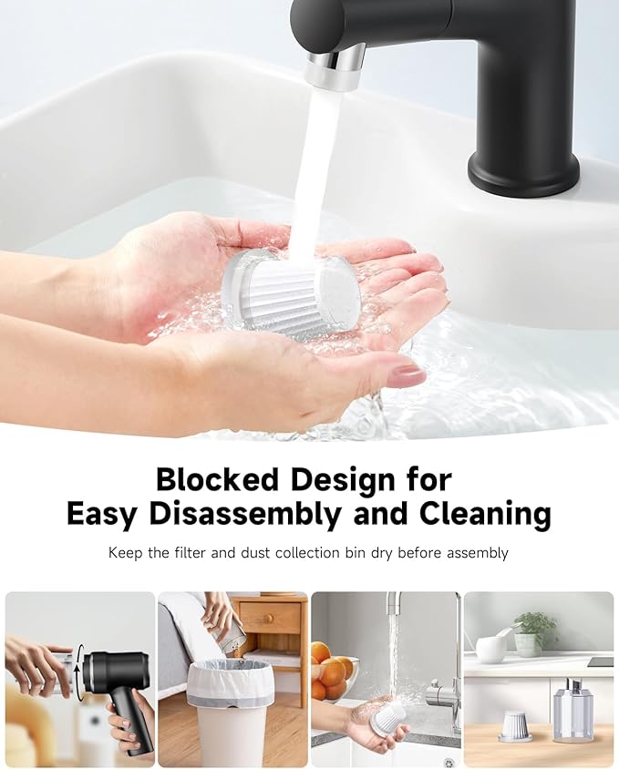 Mini Vacuum Cleaner Cordless with LED Light | 15000 Pa Hand Vacuum Cordless Rechargeable - Portable 3-in-1 Powerful Car Vacuums with Multi-Nozzles for Car, Home, Pet Hair, Black