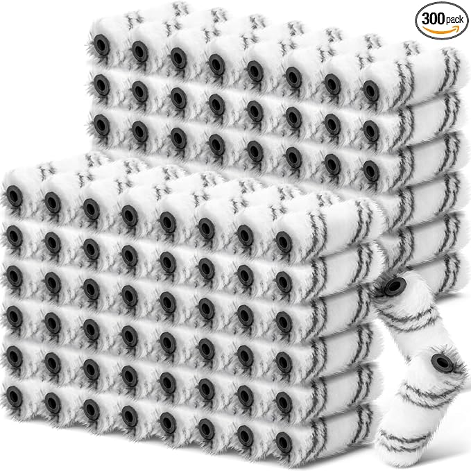 Leumoi 300 Pcs 4 Inch Mini Paint Roller Cover 1/2" Nap Small Microfiber Roller Covers Home Repair Tools House Household Supplies Kit(Gray, White)