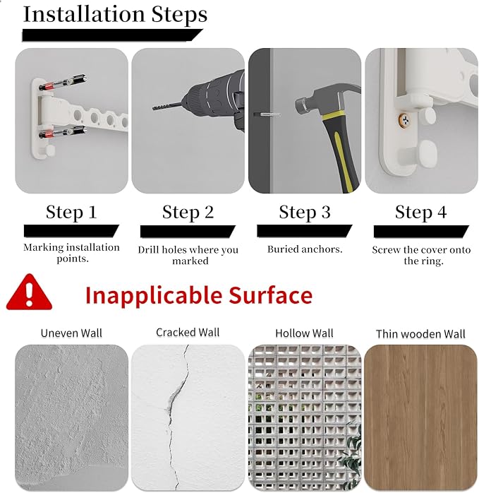 Danpoo Clothes Drying Rack Foldable Wall Mounted Laundry Drying Rack Clothing Coat Hanger Clothes Dryer White