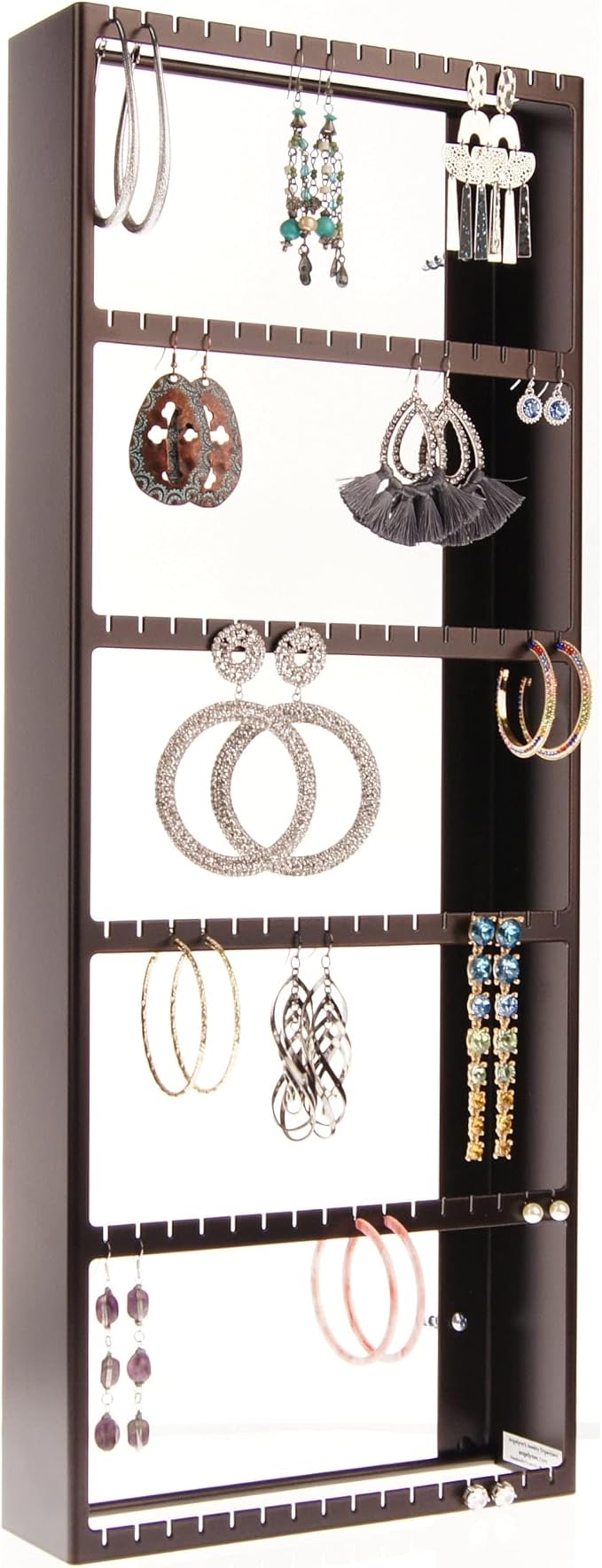 Angelynn's Wall Mounted Big Earring Holder Organizer Display Women Long Post Stud Large Dangle Hoop Pierced Earrings, Hanging Closet Jewelry Storage Rack, Jennifer Rubbed Bronze 9"x23"
