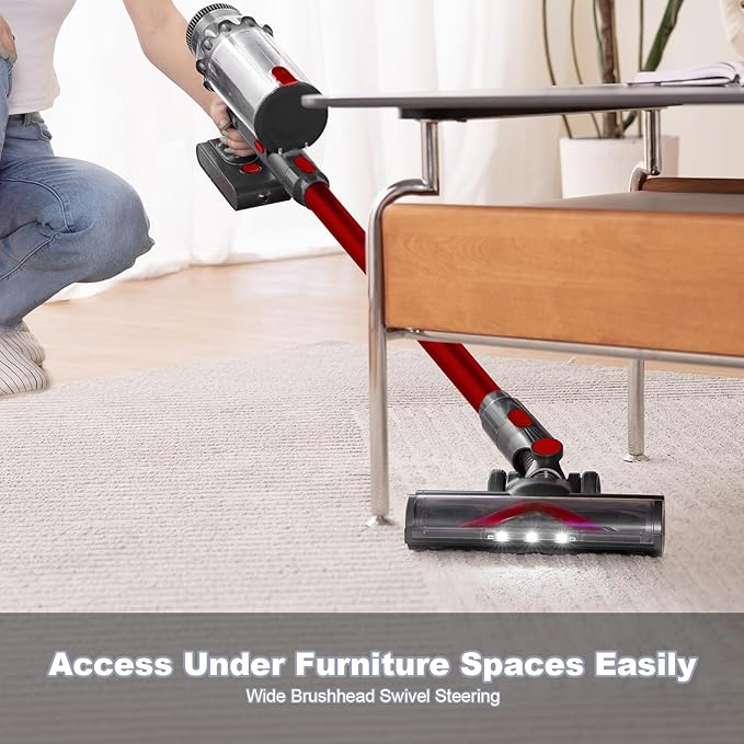 Cordless Vacuum Cleaner - Vacuum Cleaners for Home, Stick Handheld Pet Hair Hardwood Floor Vac, High Power Hand Held Rechargeable Battery Portable Household Lightweight Vac, Red