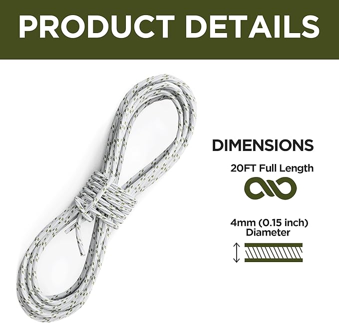 Patio Umbrella Cord Line Rope Heavy Duty Replacement String Green Dot (20 FT)
