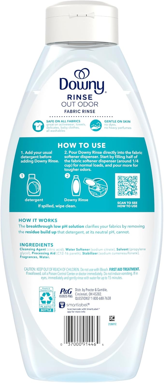 Downy Rinse & Refresh Laundry Odor Remover And Fabric Softener, Cool Cotton, 48 Fl Oz, HE Compatible Laundry Sanitizer, Safe On All Fabrics, Downy Fabric Softener, Liquid Fabric Softener