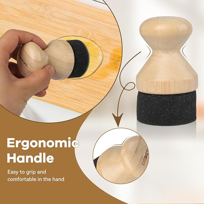 Cutting Board Oil Wax Applicator and Scrub Brush Set- Natural Bamboo with Sisal Fiber and Sponge for Food Grade Mineral Oil Board，Wooden Worktops,Utensil Care